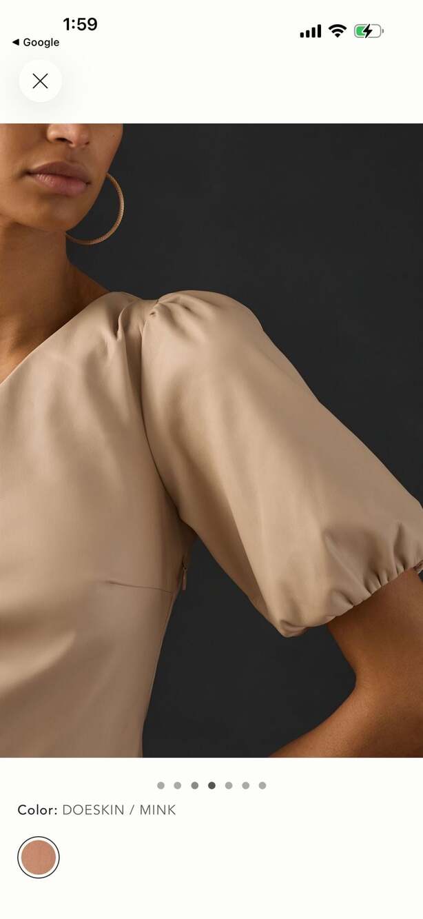 By Anthropologie Faux Leather One-Shoulder Asymmetrical Midi Dress in Doeskin/Mi - Picture 4 of 8